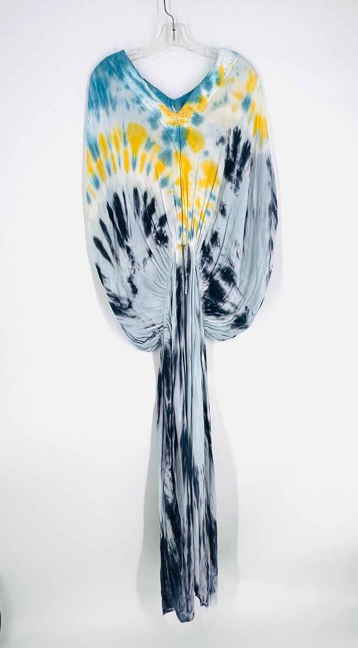 YFB Size M Turq/Multi Tie Dye Cinched NEW Designer Dress Maxi